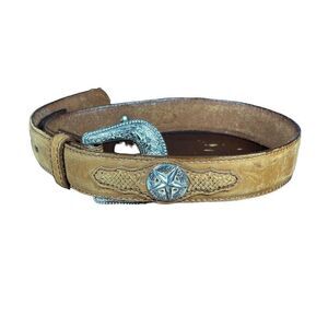 Double S Belt Collection Size 24 Concho Brown Leather Southwestern Rodeo Ranch